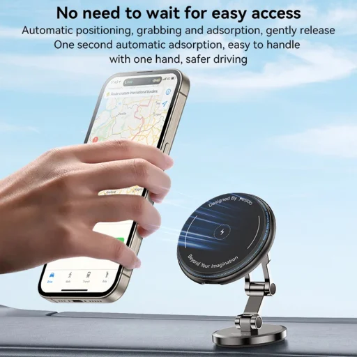 Autós tartó vezeték nélküli töltéssel (C306) - Műszerfalhoz, háromtengelyes támasz, rázkódásmentes, cink ötvözet, 15W - Fekete Yesido - 4