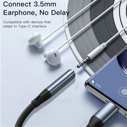 Yesido - Audio kábel adapter (YAU38) - Type-C Jack 3.5mm átalakító, nejlon, alumínium ötvözet, 15cm - Fekete - 5