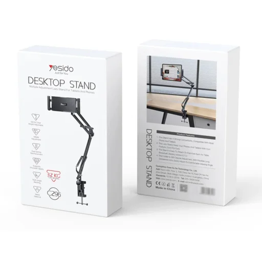 4 - 12.9 inch eszközökhöz Yesido Desk Holder (C296) Lazy Man Stand, Többirányú összecsukható tengely - Fekete - 8