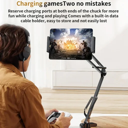 4 - 12.9 inch eszközökhöz Yesido Desk Holder (C296) Lazy Man Stand, Többirányú összecsukható tengely - Fekete - 2