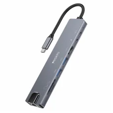 Yesido - 8in1 Dokkoló Állomás (HB27) - Type-C - 2x USB, 2x USB-C, HDMI, RJ45, TF/SD, PD100W, Gyors Töltés, 4K@30Hz - Szürke