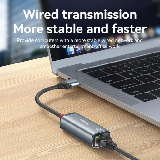 Yesido Ethernet Adapter (HB26) - USB, Type-C to RJ45, Windows, MacOS, Linux, 1000Mbps - Szürke - 5