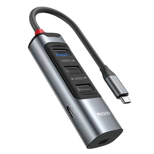 Yesido - 5 az 1-ben Dokkoló Állomás (HB24) - Type-C 3x USB, USB-C, Mini DisplayPort, PD100W, Gyors Töltés, 4K@30Hz, 5Gbps - Szürke - 1