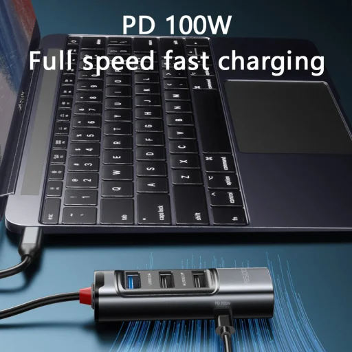 Yesido - Dokkoló Állomás 5in1 (HB23) - Type-C to 3x USB, USB-C, DisplayPort, PD100W, Gyors Töltés, 4K@30Hz, 5Gbps - Szürke - 5