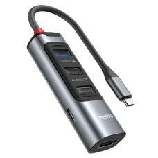 Yesido USB HUB 5in1 (HB22) - Type-C átalakító 3x USB, USB-C, HDMI, PD100W, Gyors töltés, 4K@30Hz, 5Gbps - Szürke