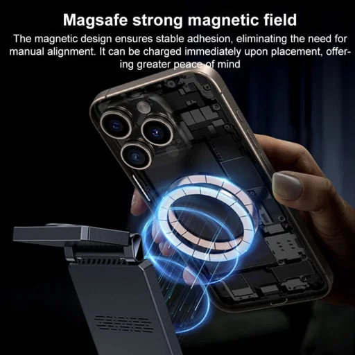 Yesido - Vezeték nélküli töltőállomás (DS25) - Mágneses Gyors Töltés, telefonhoz, órához, fülhallgatóhoz, összecsukható, állvány, 15W - Fekete - 6