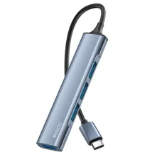 Yesido 4in1 (HB17) Csatlakozóállomás - Type-C to 1x USB3.0, 3x USB2.0, Plug&Play, 5Gbps, Alumínium Ötvözet - Szürke