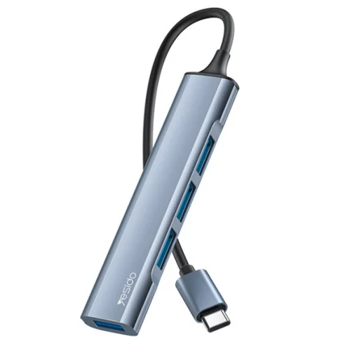 Yesido 4in1 (HB17) Csatlakozóállomás - Type-C to 1x USB3.0, 3x USB2.0, Plug&Play, 5Gbps, Alumínium Ötvözet - Szürke - 1