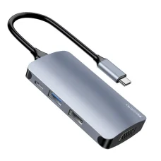 Yesido - Dokkolóállomás 7 az 1-ben (HB16) - Type-C 1x USB3.0, 2x USB2.0, TF/SD Kártya, 1x VGA, 1x Type-C, 5Gbps, PD100W - Szürke