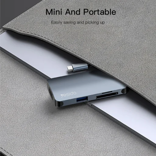 Yesido - Dokkolóállomás 7 az 1-ben (HB16) - Type-C 1x USB3.0, 2x USB2.0, TF/SD Kártya, 1x VGA, 1x Type-C, 5Gbps, PD100W - Szürke - 4