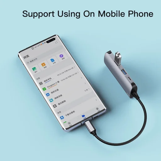 Yesido - Dokkoló Állomás (HB15) - Type-C - 2x USB, USB-C, SD/TF Kártya, RJ45, 1000Mbps, Plug & Play - Szürke - 6