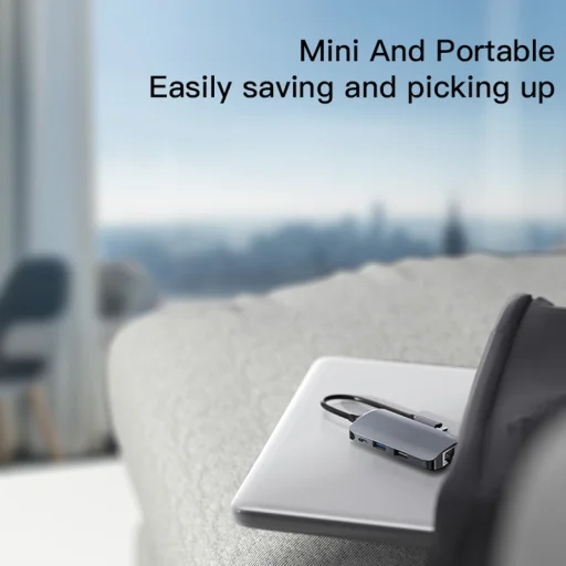 Yesido - Dokkoló Állomás (HB15) - Type-C - 2x USB, USB-C, SD/TF Kártya, RJ45, 1000Mbps, Plug & Play - Szürke - 7