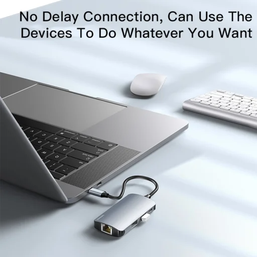 Yesido - Dokkoló Állomás (HB15) - Type-C - 2x USB, USB-C, SD/TF Kártya, RJ45, 1000Mbps, Plug & Play - Szürke - 8