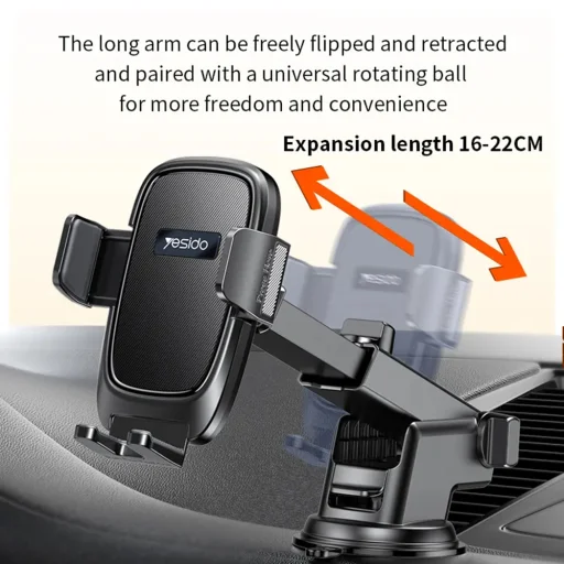 Yesido Autós tartó (C262) - Gravitációs fogás, műszerfalra és szélvédőre - Fekete - 2