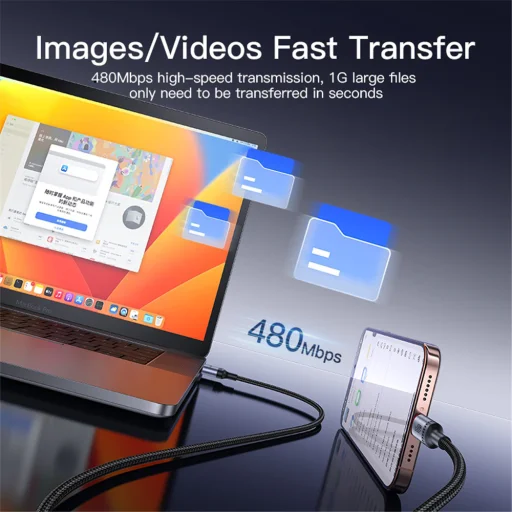 USB to Type-C Yesido - Adatkábel (CA129C), Gyors töltés, 18W, 3A, 480Mbps, CarPlay kompatibilis, Alumínium ötvözet, 1.2m - Fekete - 2