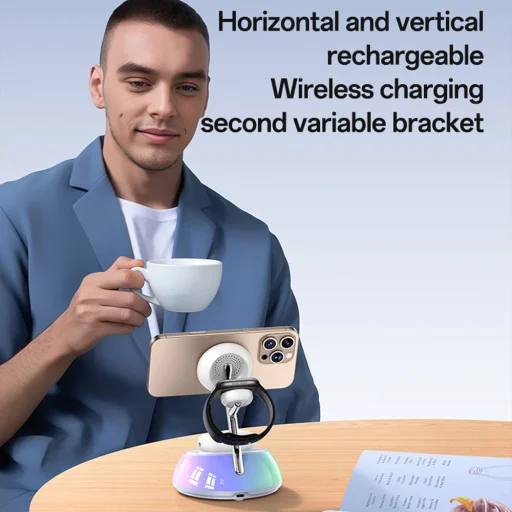 iPhone, Apple Watch, AirPods Fehér Yesido Wireless Charging Station 3in1 (DS31) - Mágneses Tartó, RGB világítás, 15W - 6