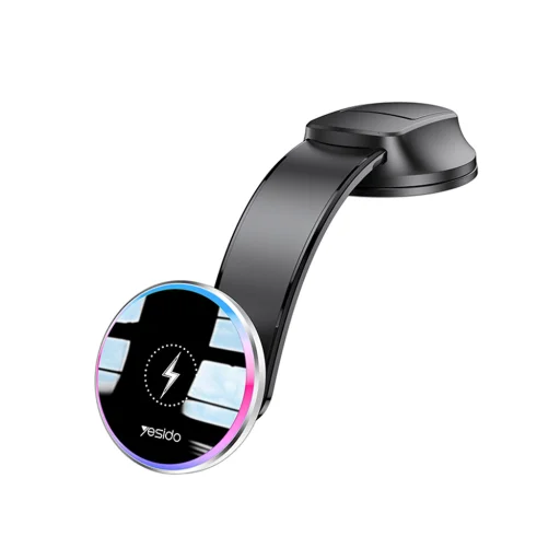 Yesido Autós tartó vezeték nélküli töltéssel (C292), műszerfalra/szélvédőre, LED kijelző, hajlítható rögzítőkar, 15W - Fekete - 1