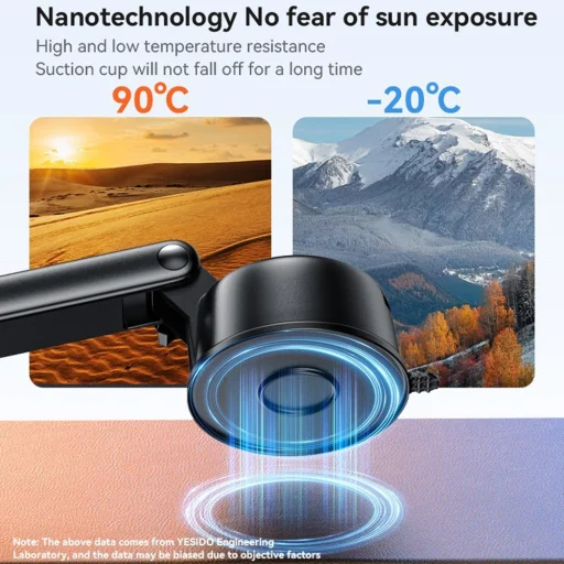 Yesido Autós tartó (C266) - Mágneses N52, műszerfalra, 360 fokos talp, teleszkópos karos befogó, egyedi kialakítás, 4.7-7.2 inch - Fekete - 2