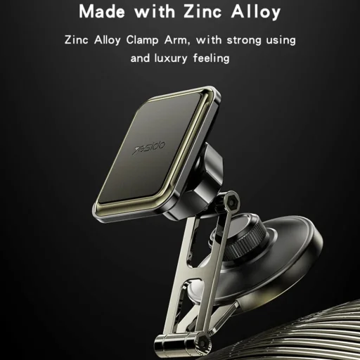 Yesido - Autós tartó (C264) - Mágneses, a műszerfalhoz/szélvédőhöz, 360°, összecsukható karokkal, cink ötvözet - Fekete - 6