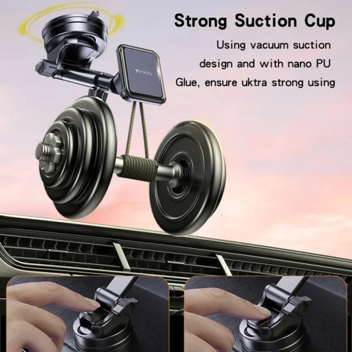 Yesido - Autós tartó (C263) - Mágneses, műszerfalra/szélvédőre, 360°, teleszkópos rögzítőkar, univerzális - Fekete - 2