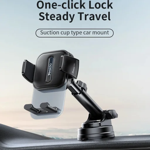 Yesido Autós tartó C261 - műszerfalra/szélvédőre, 360°, csúszásgátló, átlátszó panel, teleszkópos kar, automatikus klipsz - Fekete - 2