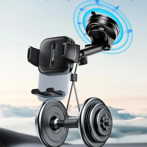 Yesido Autós tartó C261 - műszerfalra/szélvédőre, 360°, csúszásgátló, átlátszó panel, teleszkópos kar, automatikus klipsz - Fekete - 5