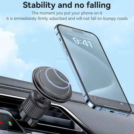 Autós Tartó Yesido - (C252) - Mágneses, Légbeömlőre, 360°, Barb Rögzítő, Széleskörűen Kompatibilis - Fekete - 5