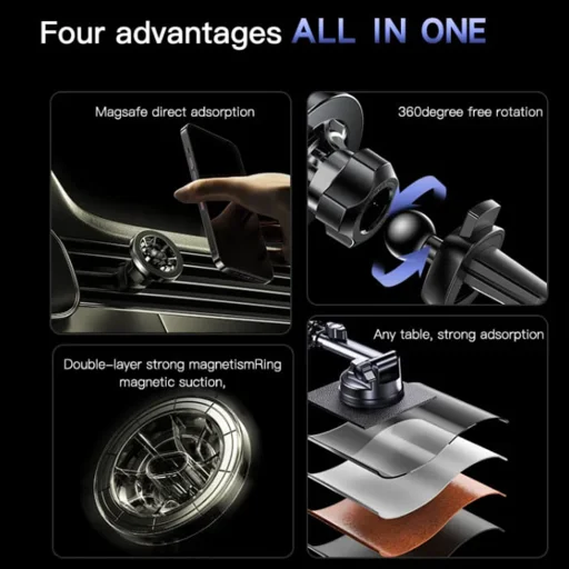 Yesido - Autós Telefontartó (C158) - Szélvédőre, Műszerfalra, Szellőzőrácsra - Fekete - 7