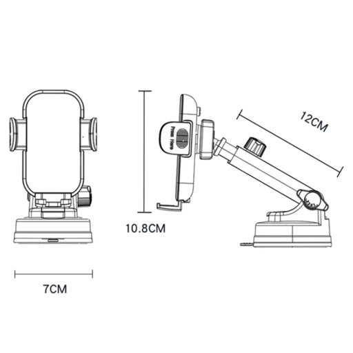 Szélvédőre és műszerfalra szerelhető, vezeték nélküli töltés funkcióval rendelkező Yesido autós tartó (C197), 15W - Fekete - 6