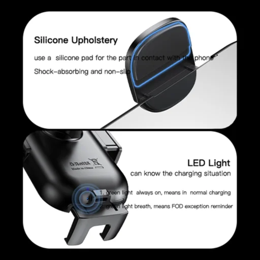 Szélvédőre és műszerfalra szerelhető, vezeték nélküli töltés funkcióval rendelkező Yesido autós tartó (C197), 15W - Fekete - 5