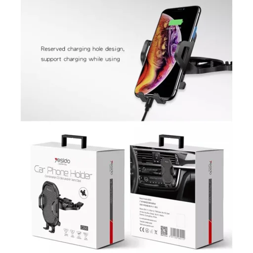 Autós tartó Yesido C84 - Rögzítő kar CD nyílásba - Fekete - 6