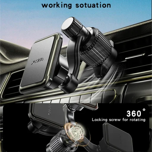 Yesido Car Holder (C244) - Mágneses, légbefúvóhoz, Fejlesztett klipsszel, Szabadon forgatható szög, N42 mágnesek - Fekete - 3