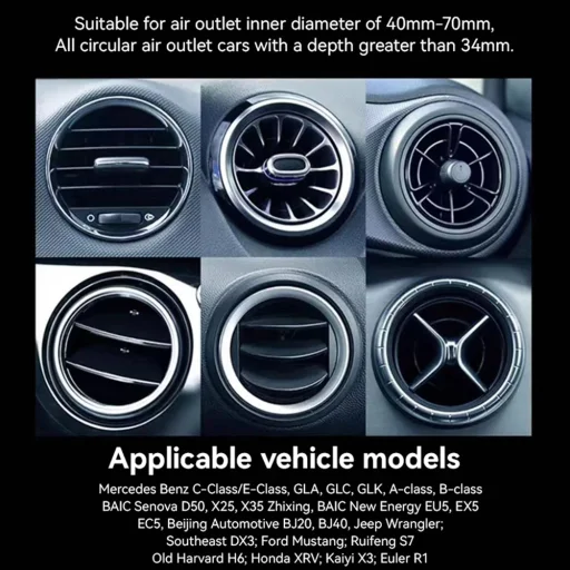 Mercedes Légkondicionáló Rács Yesido Autós Tartó (C240), 360720°, Szorítókaros Kapcsoló, Csúszásgátló Szilikon - Fekete - 7