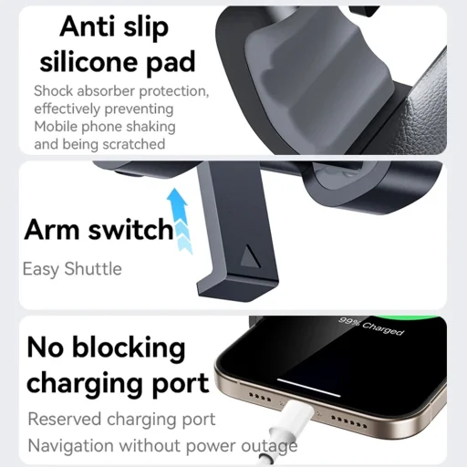 Mercedes Légkondicionáló Rács Yesido Autós Tartó (C240), 360720°, Szorítókaros Kapcsoló, Csúszásgátló Szilikon - Fekete - 4