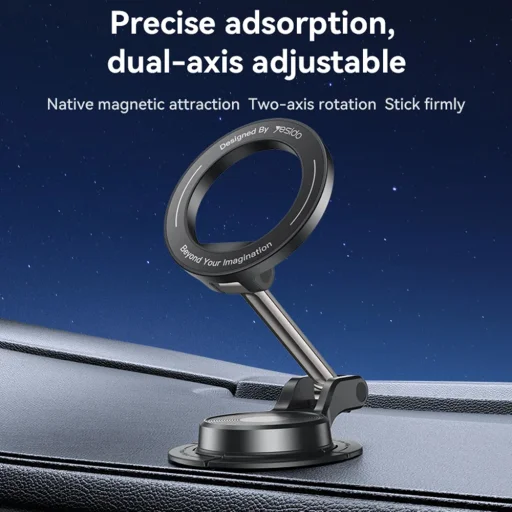 Yesido Mágneses Autós Tartó (C218) Műszerfalra, Két tengelyes kialakítás, MagSafe kompatibilis - Fekete - 3