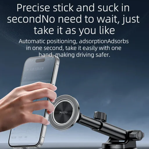 Yesido Autós tartó (C179) műszerfalra, Csillag gyűrű mágneses kialakítás, 360 fokos, 15W, cinkötvözet - Fekete - 11