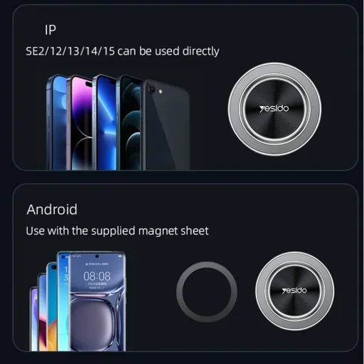 Yesido Autós tartó (C179) műszerfalra, Csillag gyűrű mágneses kialakítás, 360 fokos, 15W, cinkötvözet - Fekete - 3