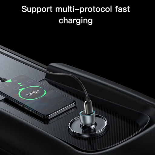 Yesido - Autós töltő (Y49) - USB-A, Type-C, LED fényhatás, Gyors töltés, 30W - Szürke - 3