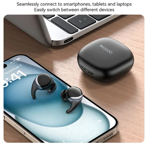 Yesido - Vezeték nélküli fülhallgató (TWS30) - ANC-vel, TWS, mikrofonnal, Bluetooth 5.3, fülbe helyezhető kialakítás, 300mAh - Fekete - 6