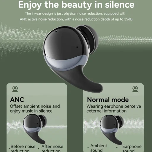 Yesido - Vezeték nélküli fülhallgató (TWS30) - ANC-vel, TWS, mikrofonnal, Bluetooth 5.3, fülbe helyezhető kialakítás, 300mAh - Fekete - 5