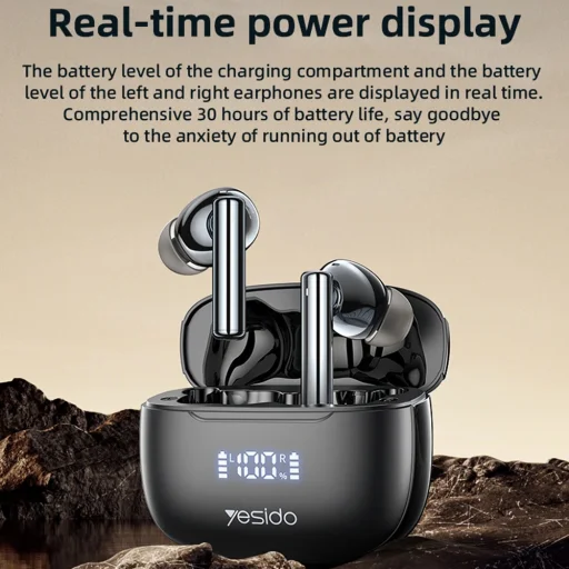 Yesido TWS23 Wireless Fülhallgató - Zajszűréssel, Érintésvezérléssel, Bluetooth V5.3, Fülbe helyezhető kialakítással, 300mAh - Fekete - 3