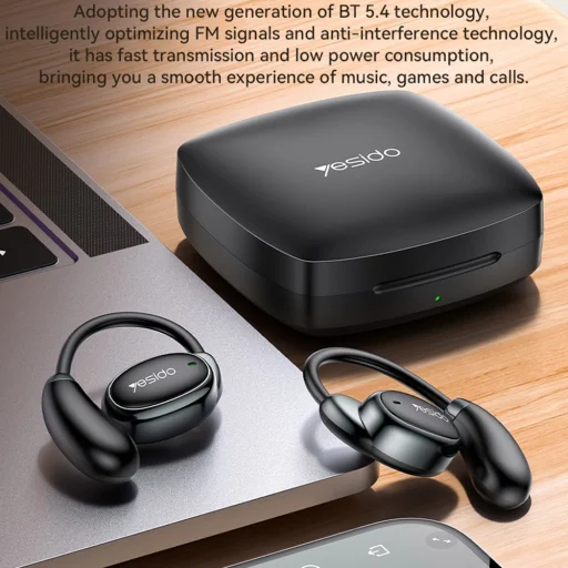 Yesido - Vezeték nélküli fülhallgatók (YSP19 WH) - Bluetooth V5.4, Nyitott fül kialakítás, 400mAh, Type-C, 30 óra működési idő - Fehér - 6