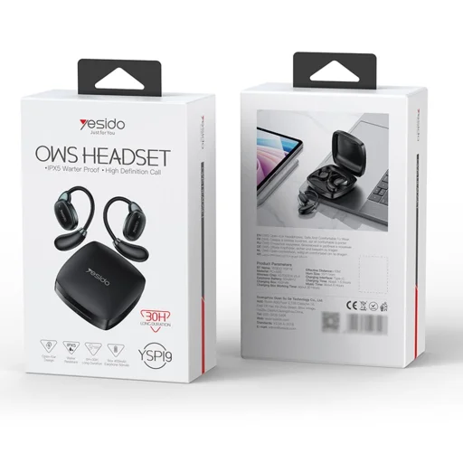 Yesido Vezeték nélküli fülhallgató (YSP19 BL) - Bluetooth V5.4, Nyílt-fül Kialakítás, 400mAh, Type-C, 30 óra Működési Idő - Fekete - 8