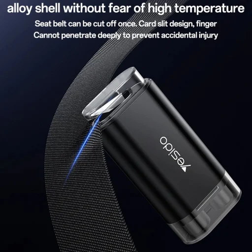 Yesido C248 Szürke Autós Biztonsági Kalapács Vészhelyzet esetére, Ablaktörő, Biztonsági Öv Vágó, Volfrám Acél, Mágneses Talp - 3