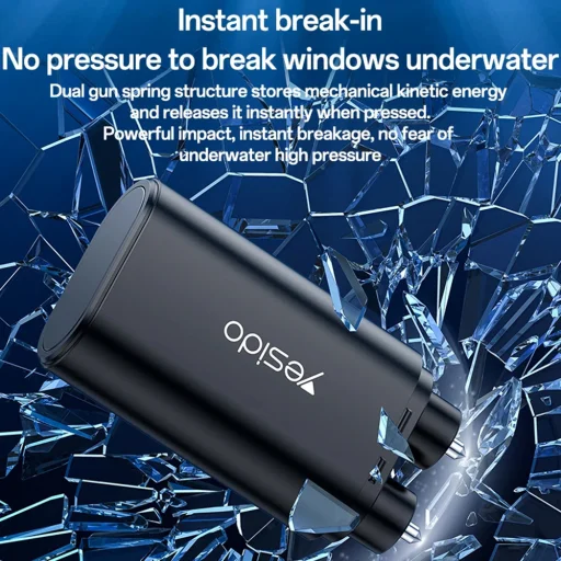 Yesido C248 Szürke Autós Biztonsági Kalapács Vészhelyzet esetére, Ablaktörő, Biztonsági Öv Vágó, Volfrám Acél, Mágneses Talp - 4