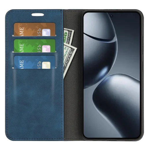 Xiaomi 15T mágneses flip bőrtok – Retro-skin, kék - 6