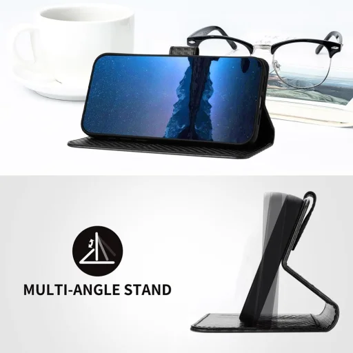 Xiaomi 15T Pro karbon mintás flip bőrtok csuklópánttal – fekete - 4