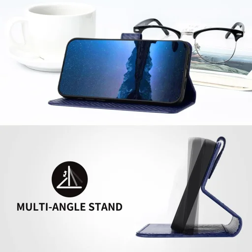 Xiaomi 15T Pro karbon mintás flip bőrtok csuklópánttal – kék - 3