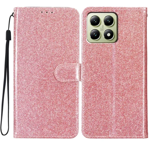 Xiaomi 15T Pro csillámos flipes bőrtok – rose gold - 1