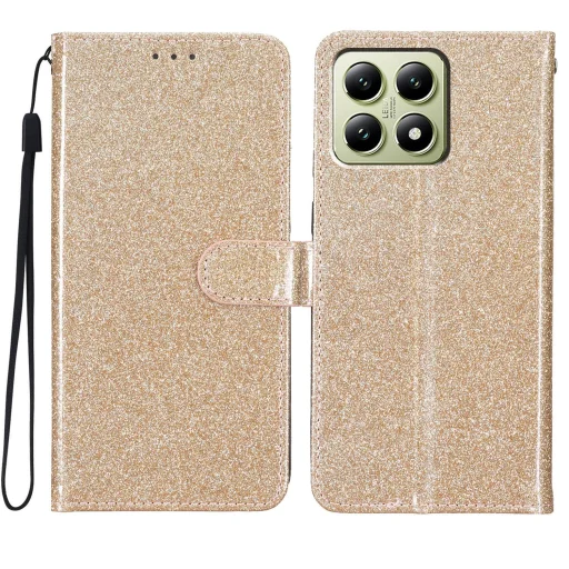 Xiaomi 15T csillámos flipes bőrtok – arany - 1